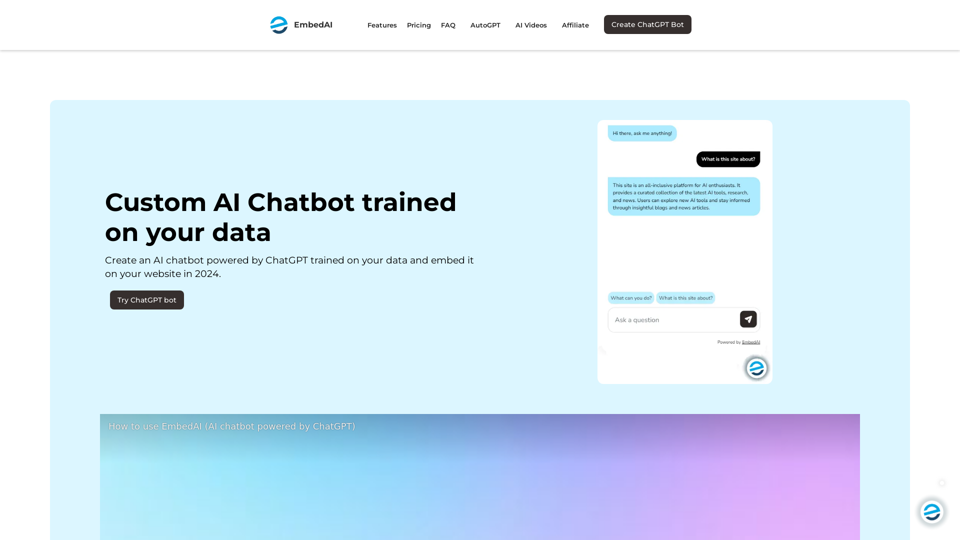 EmbedAI | Custom ChatGPT for your website