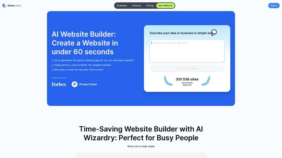 AI Website Builder: Create a Website in under 60 Seconds | 60sec.site