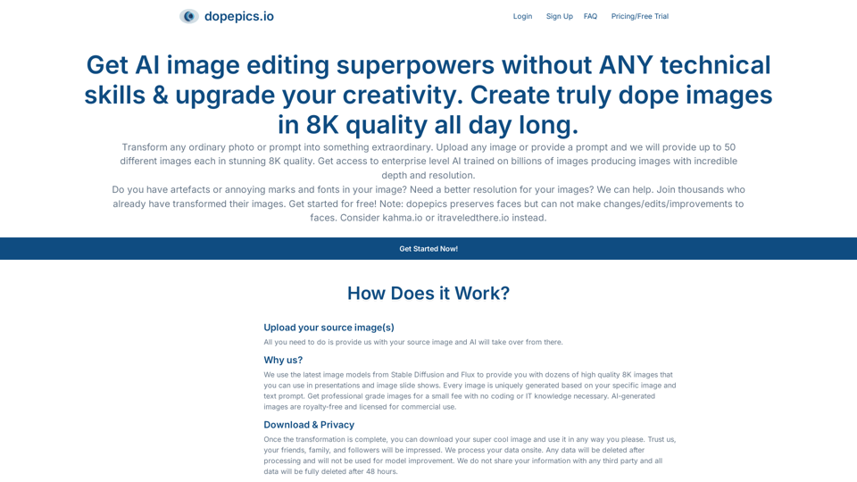 Get AI image editing superpowers without ANY technical skills & upgrade your creativity. Create truly dope images in 8K quality all day long. | dopepics.io