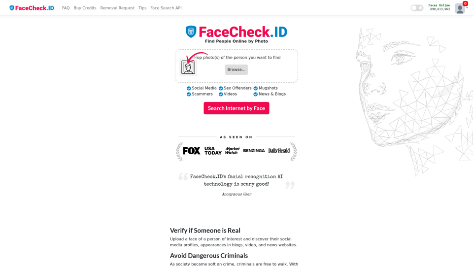 FaceCheck - Reverse Image Search - Face Recognition Search Engine