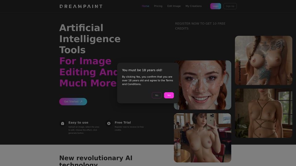 DreamPaint.net - Deepnude technology for Undress images and apply NSFW effect like Facial, Bukkake, Futanari, Tattoo and Shibari