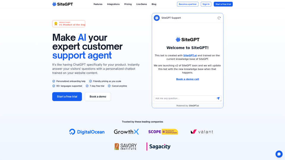 SiteGPT - Make AI your expert customer support agent