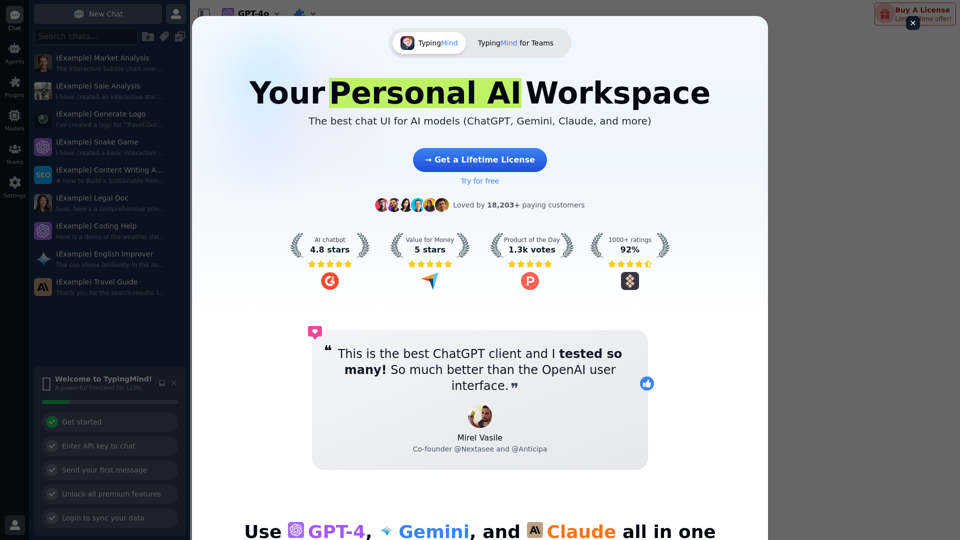 TypingMind — The best chat UI for AI models (ChatGPT, Gemini, Claude, and more)