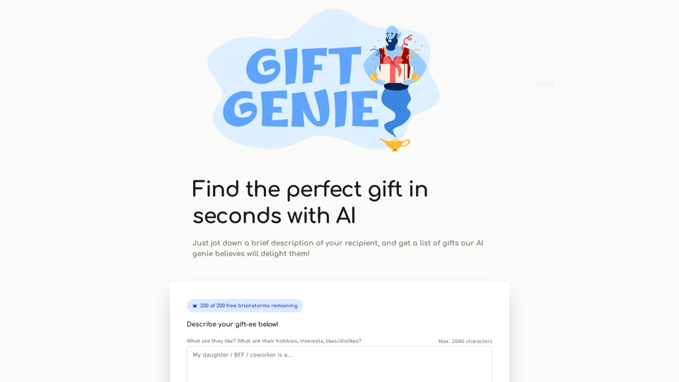 Gift Genie AI - Free Personalized Gift Ideas for Christmas, Birthdays, Holidays, etc!