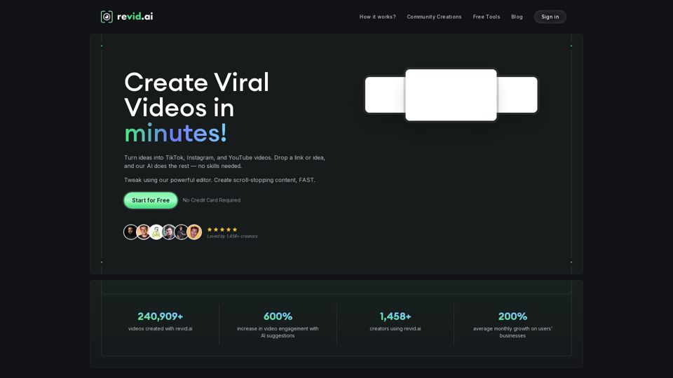 Revid AI - Ideate, Publish, Go Viral | #1 AI Video Generator