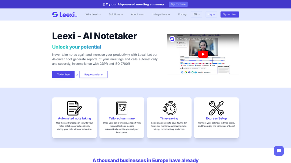 Leexi AI notetaker - Unlock your potential - Never take notes again.  | Leexi - AI Meeting - AI Notes