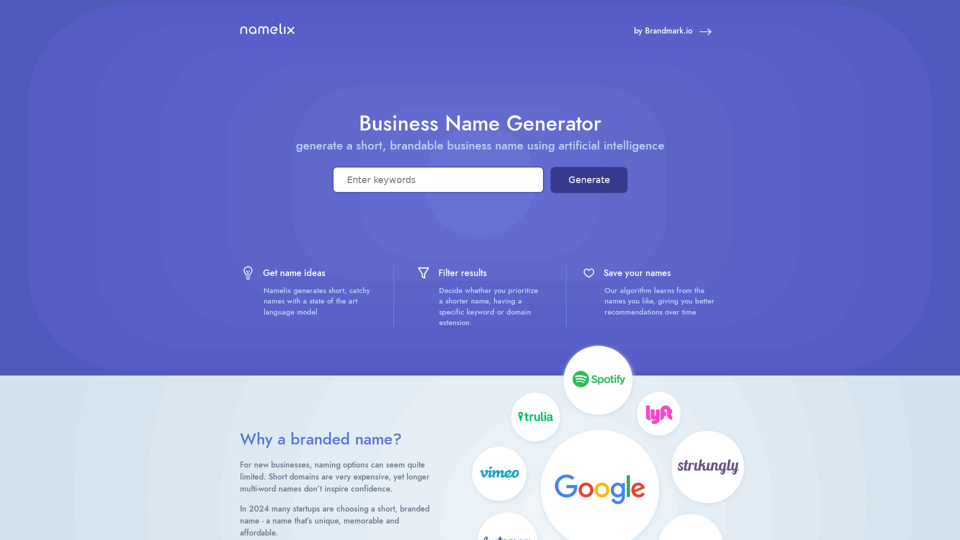 Business Name Generator - free AI-powered naming tool - Namelix