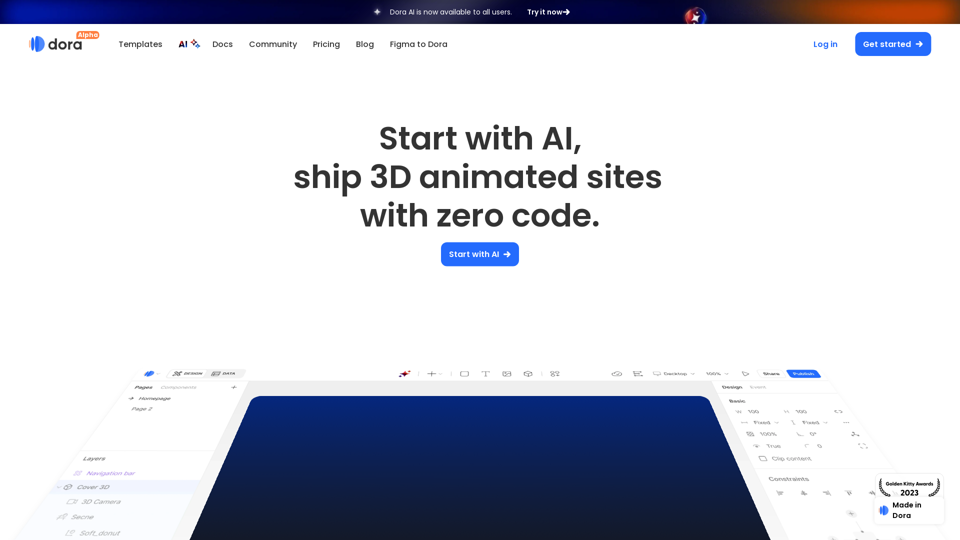 Dora: Start with AI, ship 3D animated websites without code