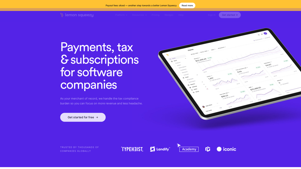 Payments, tax & subscriptions for software companies • Lemon Squeezy