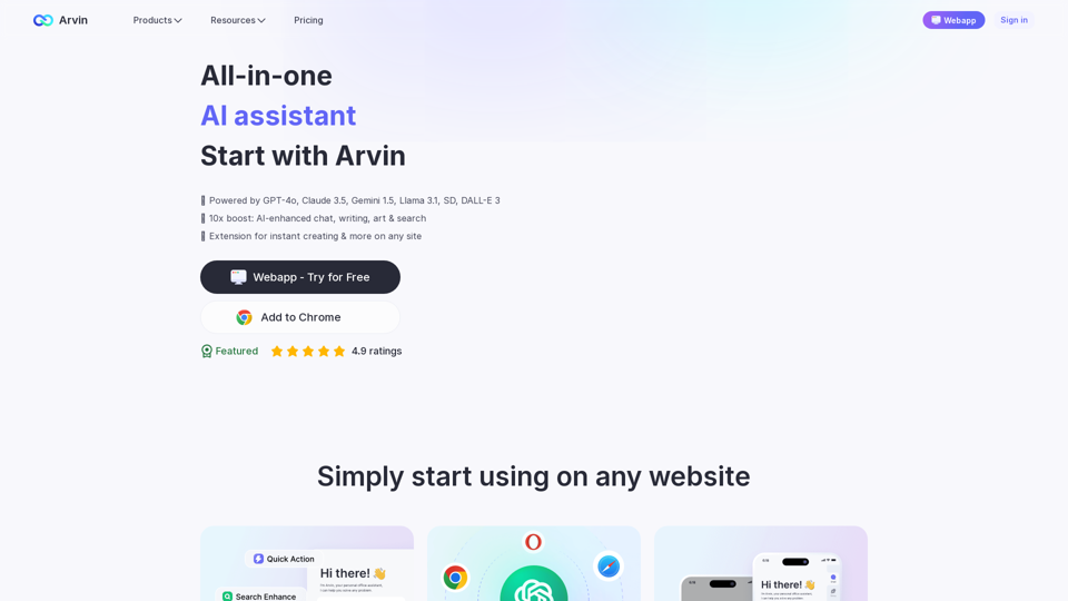 Arvin AI - Best ChatGPT Chrome Extension Powered by GPT-4o