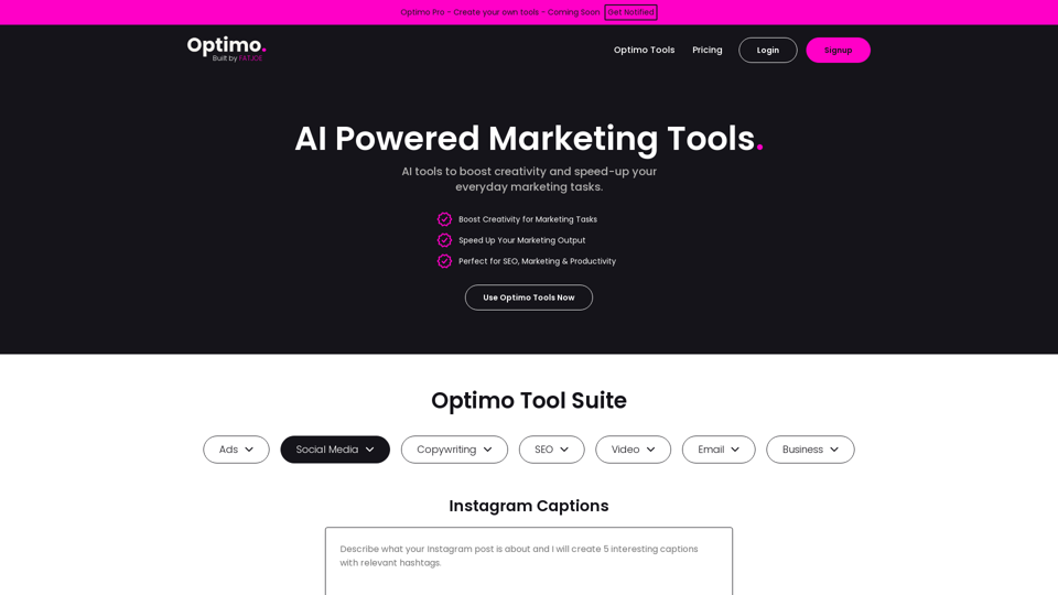 Optimo. AI Powered Marketing Tools