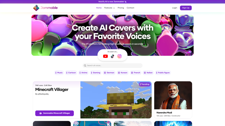 Jammable | Create AI Covers with your Favorite Voices!