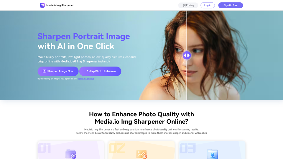 Media.io Img Sharpener: Sharpen Portrait Images Online with AI