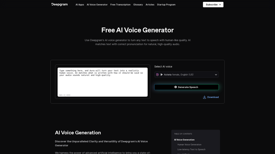 AI Voice Generator & Text to Speech | Deepgram