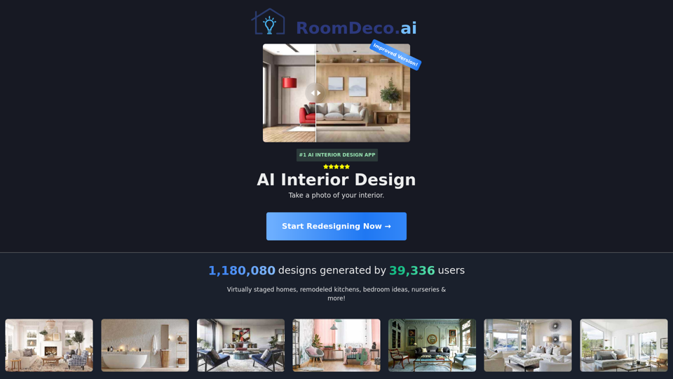 AI Interior Design, Virtual Staging with AI & Room GPT AI Room Generator  - RoomDeco AI