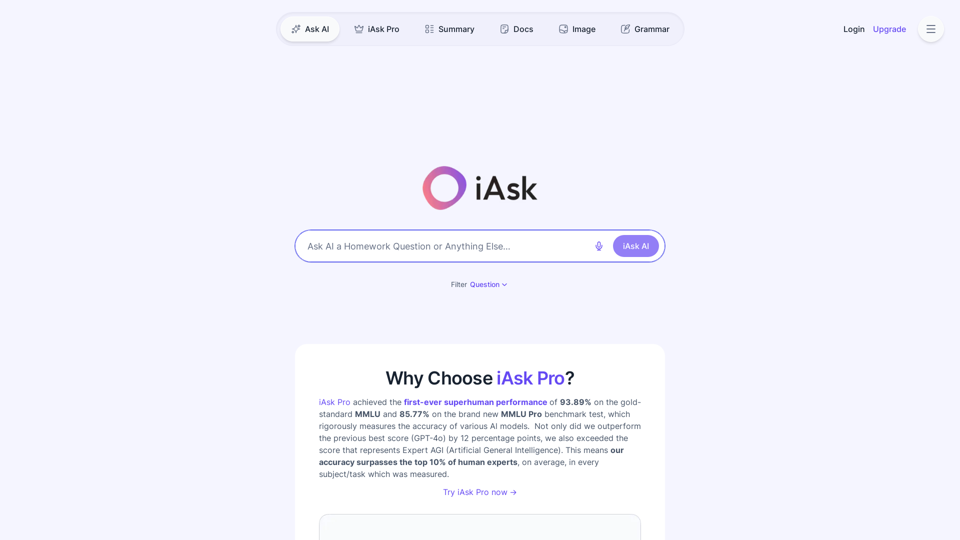 Ask AI Questions · Free AI Search Engine · iAsk.Ai is a Free Answer Engine, Enabling Users to Ask ChatGPT AI Any Question (iAsk)