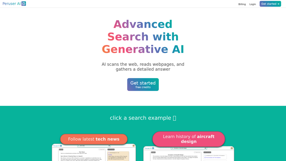 Peruser AI: Advanced search with Generative AI. LLM answers enhanced with web sources and images