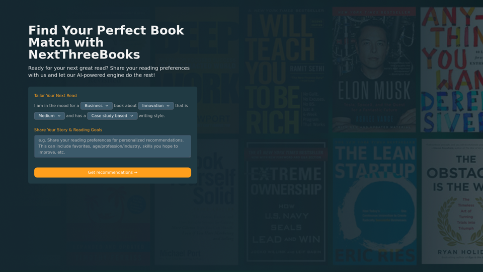 NextThreeBooks AI | AI Book Recommendations