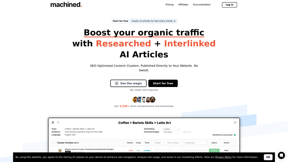 Machined.ai | Build content clusters automatically