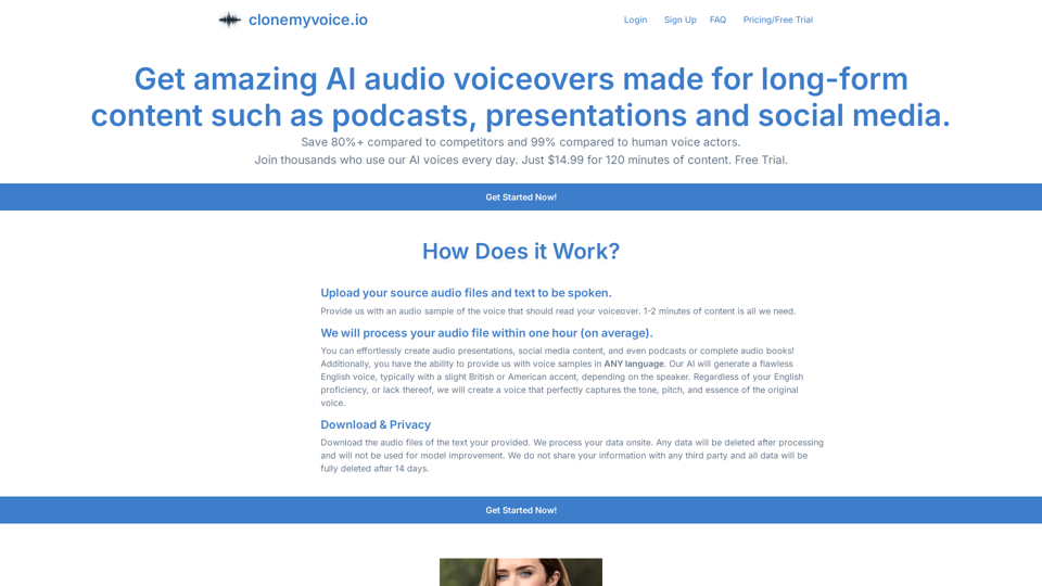 Get amazing AI audio voiceovers made for long-form content such as podcasts, presentations and social media. | clonemyvoice.io